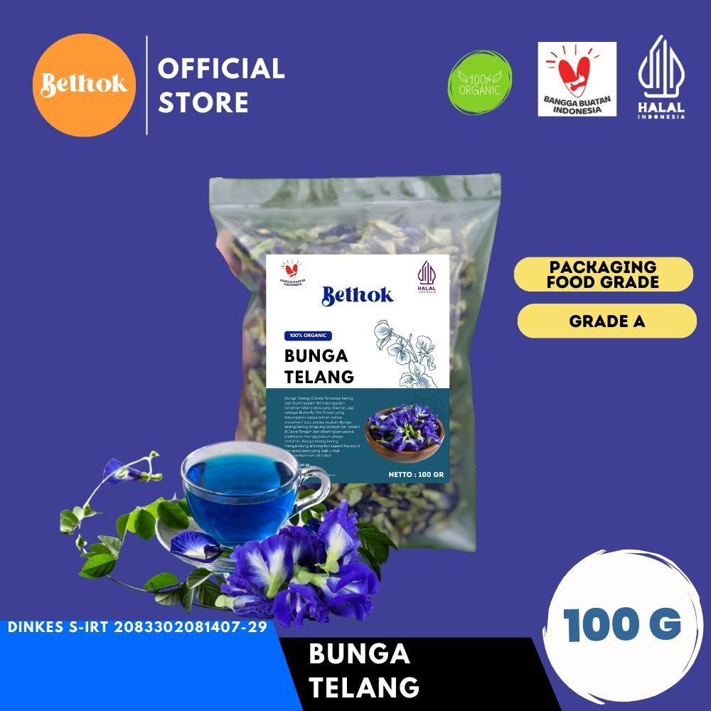 

Bunga Telang Kering 100 Gram Organik Premium Grade A+ Sudah Terdaftar DINKES PIRT/Teh Telang Kering / Teh Biru / Butterfly Pea