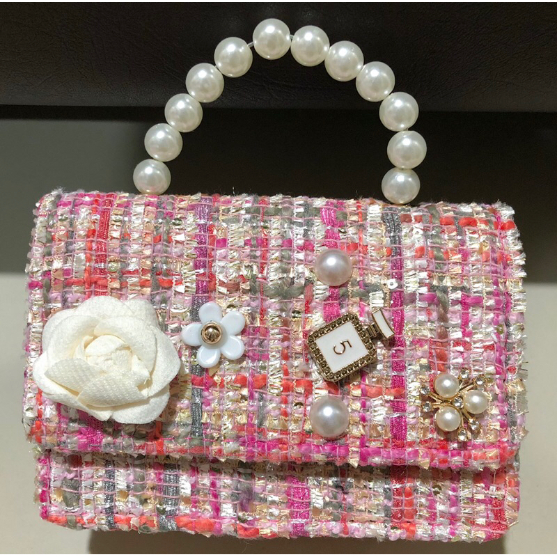 Tas Pesta Anak Tas Selempang Mini Bag Tweed Mutiara