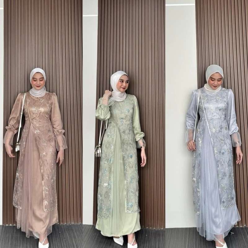 NEW PRODUCT!! DRESS LEBARAN 2025 KINAR DRESS MATT ARMANY SILK + TILLE GARDEN / DRESS KONDANGAN BRIDE
