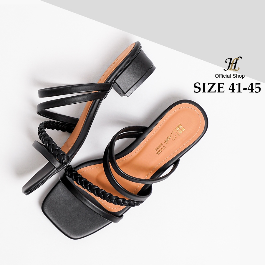Sendal Hels Tali Uk 41-45 Hitam Hak Pendek 3cm Ibu ibu Arisan Kondangan Cantik Elegan