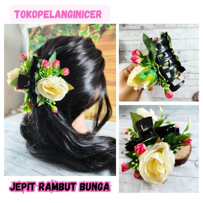 Jepit Rambut Korea Bunga Mawar- Kep Rambut Jepit Cakar bunga Rose cantik -Kep Hiasan Jepit Rambut Ko