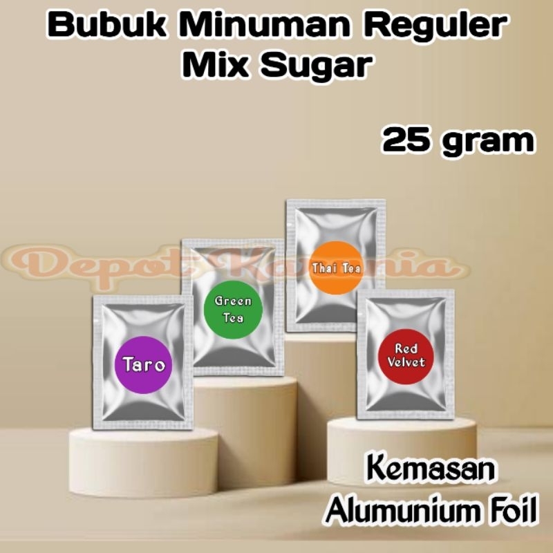 

Bubuk Minuman Rasa 25gr Reguler Mix Sugar Serbuk Minuman Kekinian