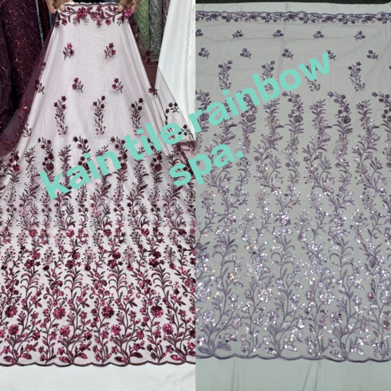 KAIN TILE BORDIR PAYET RAINBOW SPANGLE MOTIF MERAMBAT/MENJALAR