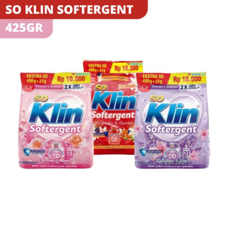 Soklin bubuk 425 gr 1 dus isi 12 pcs/detergent bubuk ecer 10 ribuan