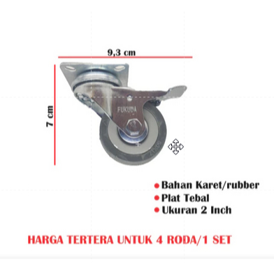 Descend Fukuda Roda Kastor 2 Inch Orange Tebal Plus Rem / Castor Swifel Plate Etalase Troli Per Set
