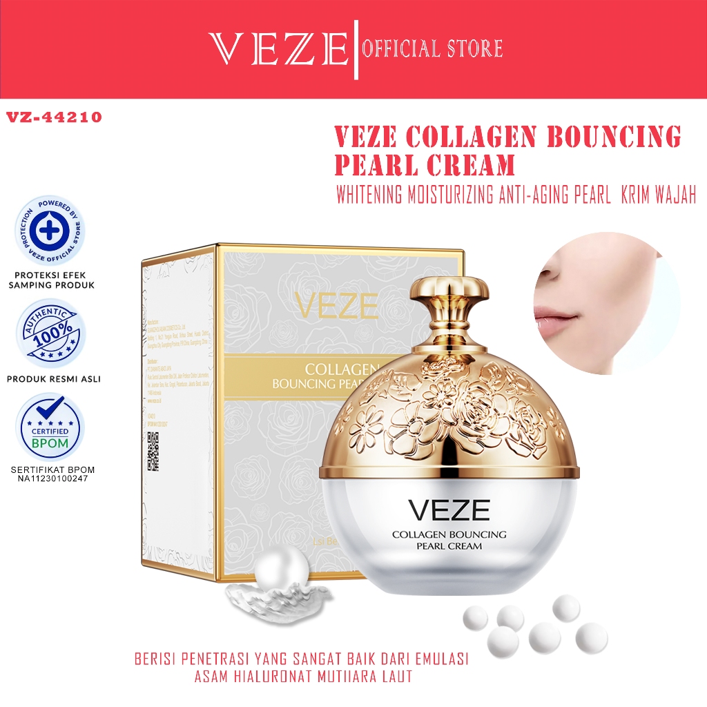 [BPOM] - VEZE Collagen Bouncy Pearl Cream Whitening Moisturizing Anti-Aging Pearl Krim Wajah -VZ4421