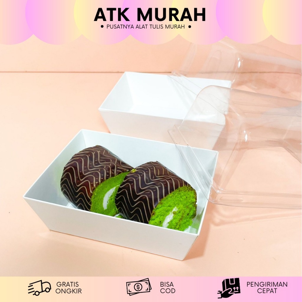 BOX MIKA KOTAK BOLU GULUNG PUTIH | SIMPLE ESTETIK ROLL CAKE | BOX MIKA TRANSPARAN | PACKING BOLU GUL