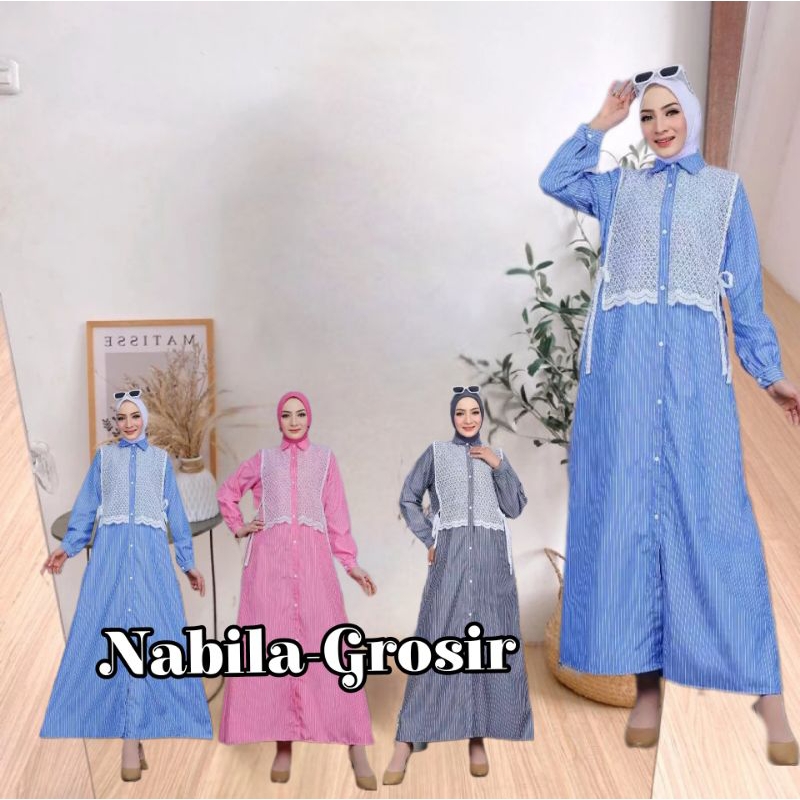 MIDI dress salur kombinasi burkat/Gamis MIDI wanita Model salur burkat premium/MIDI dress Salur Katu