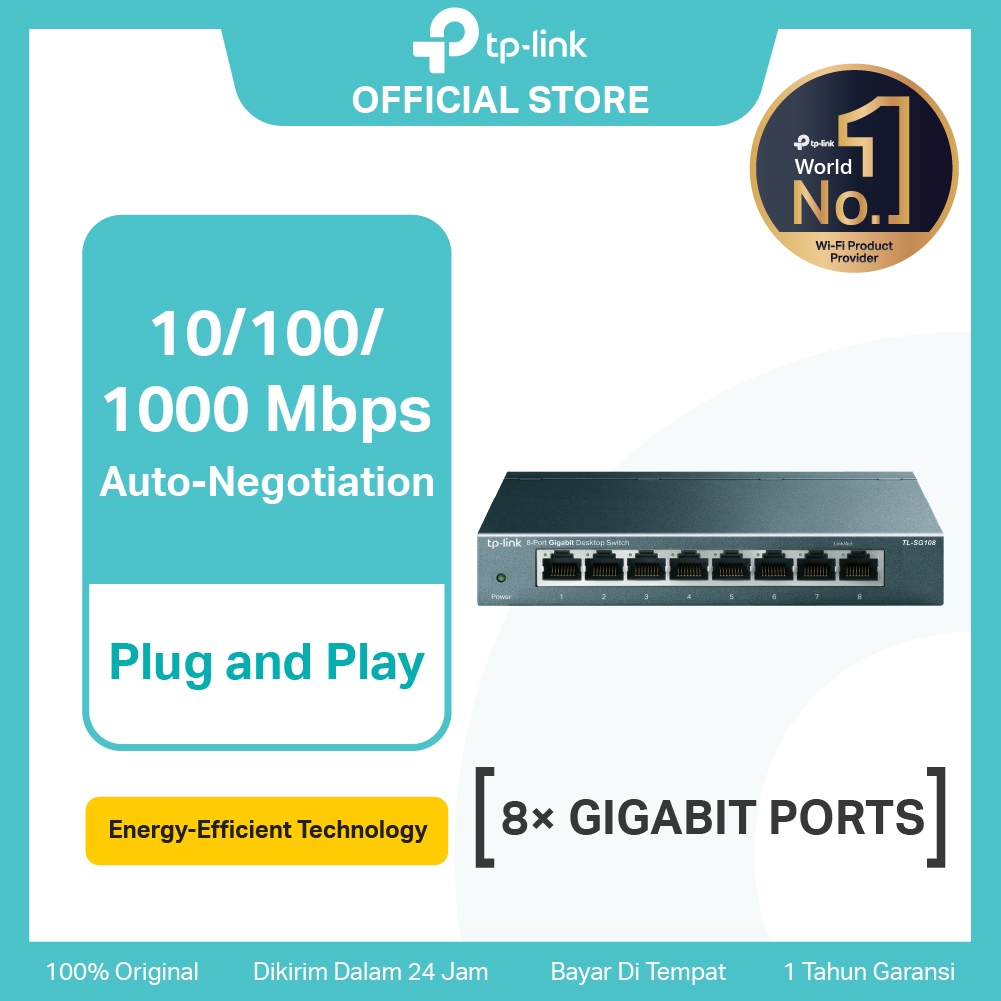 TP-Link TL-SG108 8 Port Gigabit Unmanaged Ethernet Network Switch Splitter Plug & Play Fanless Hub M