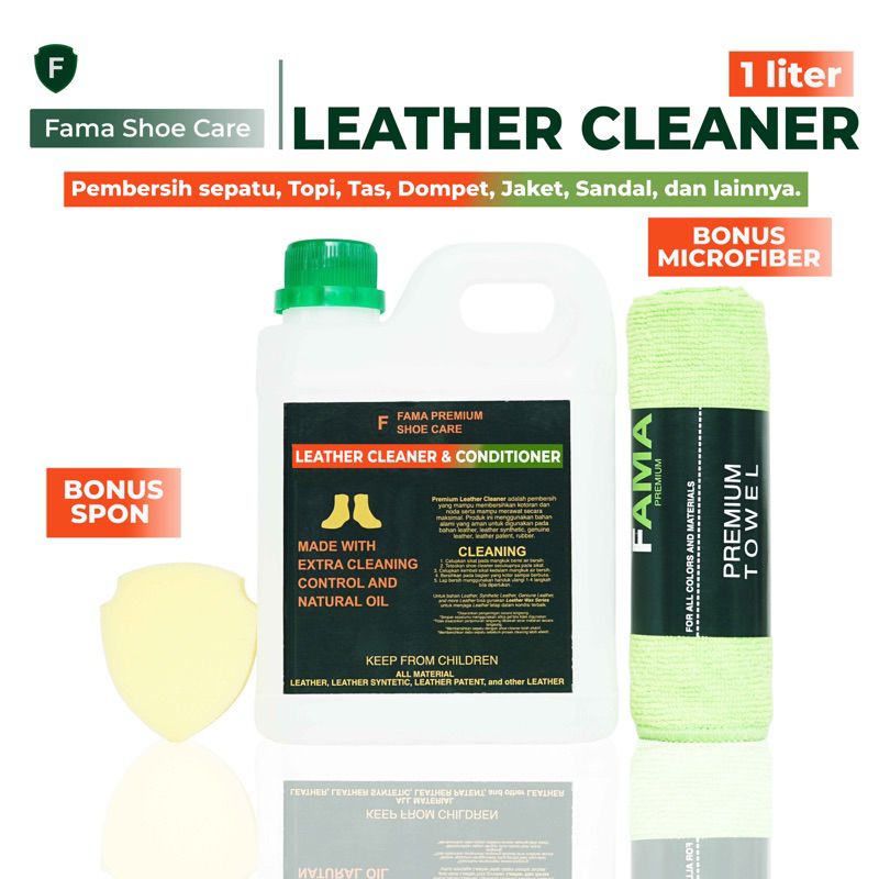 Fama Shoe Care - Leather Cleaner 1 Liter- Bonus Lap+Spon - Sabun Sepatu Kulit - Fama Shoes Cleaner -