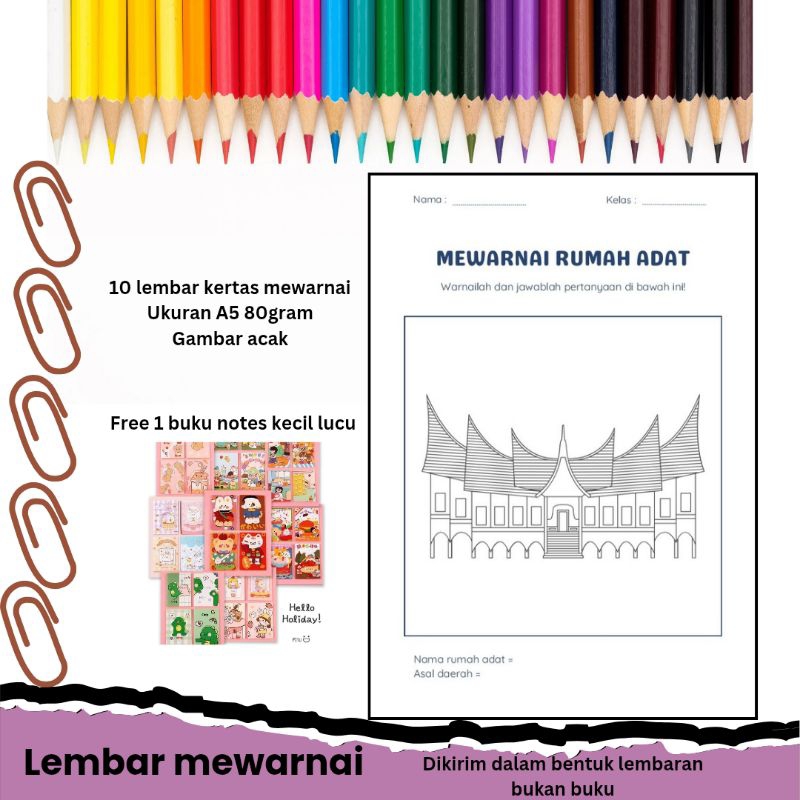 

Gambar Mewarnai Anak TK SD PAUD Seri Rumah Adat Kertas HVS 80gr Bukan Buku Mewarnai