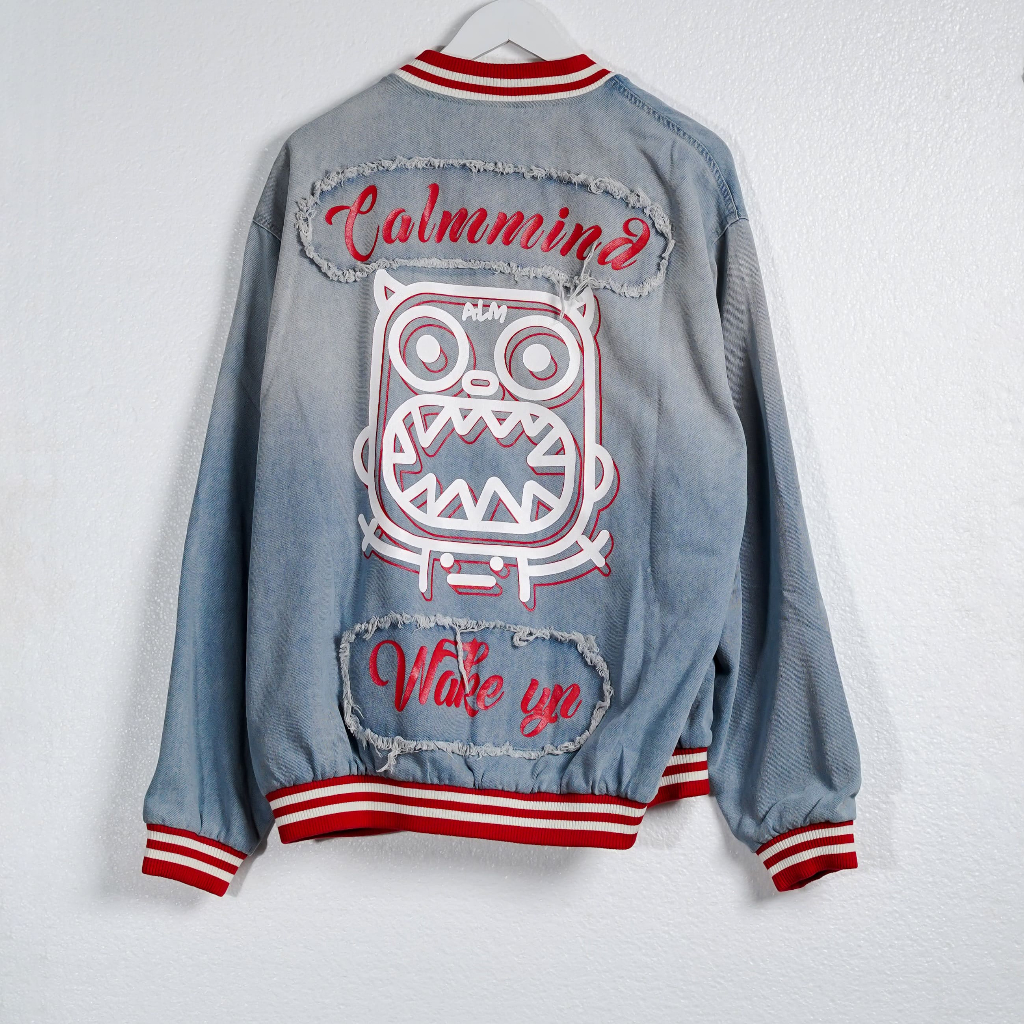 Jacket CALM MIND MONSTER RED DENIM BLUE VARSITY JACKET 100% ORIGINAL