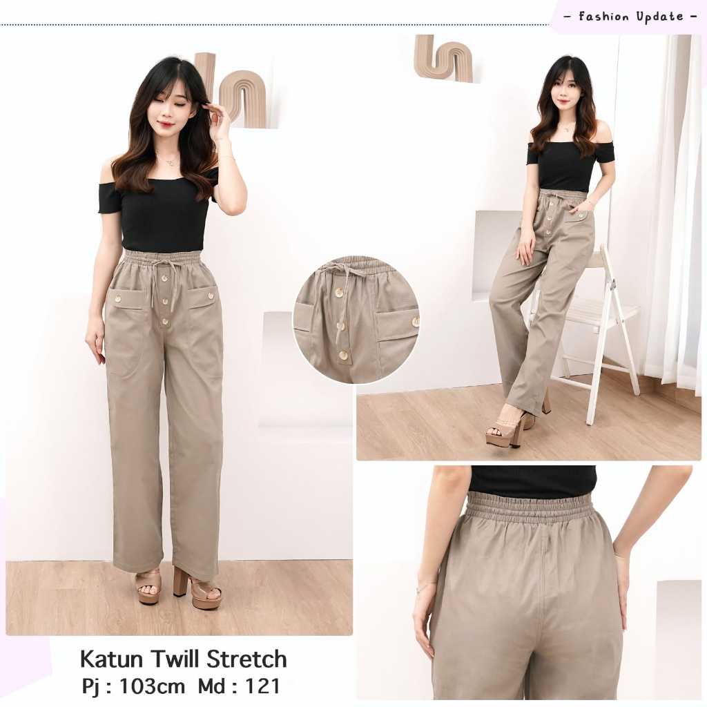 Celana Kulot Panjang Wanita - Kancing  Faiza Katun Twill Stretch