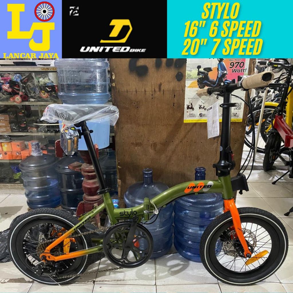 UNITED STYLO 16" 20" Sepeda Lipat 6 7 Speed STEEL Folding Bike City Bike Disc Brake Mechanical Rem c