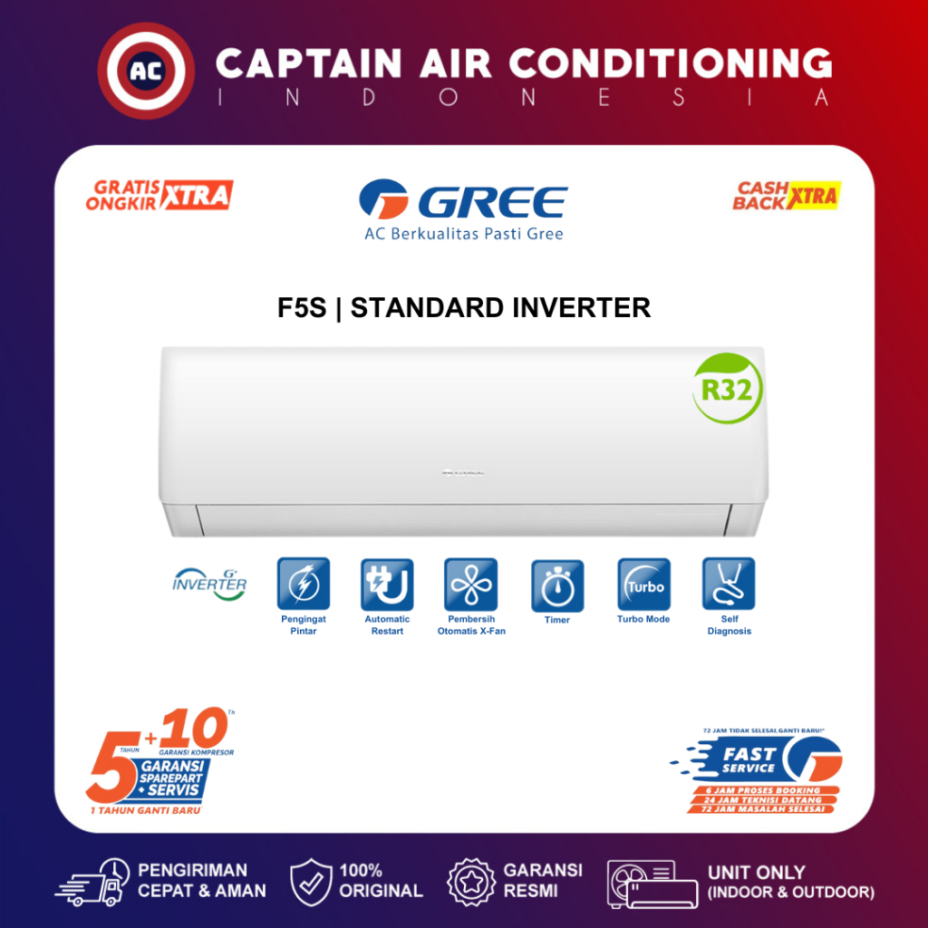 GREE AC Split GWC-12F5S / GWC12F5S 1.5 PK Standard Inverter