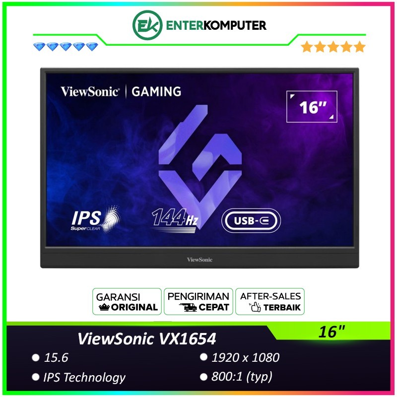 ViewSonic VX1654 16" FHD IPS 144Hz Portable Gaming Monitor / Monitor 16 inch