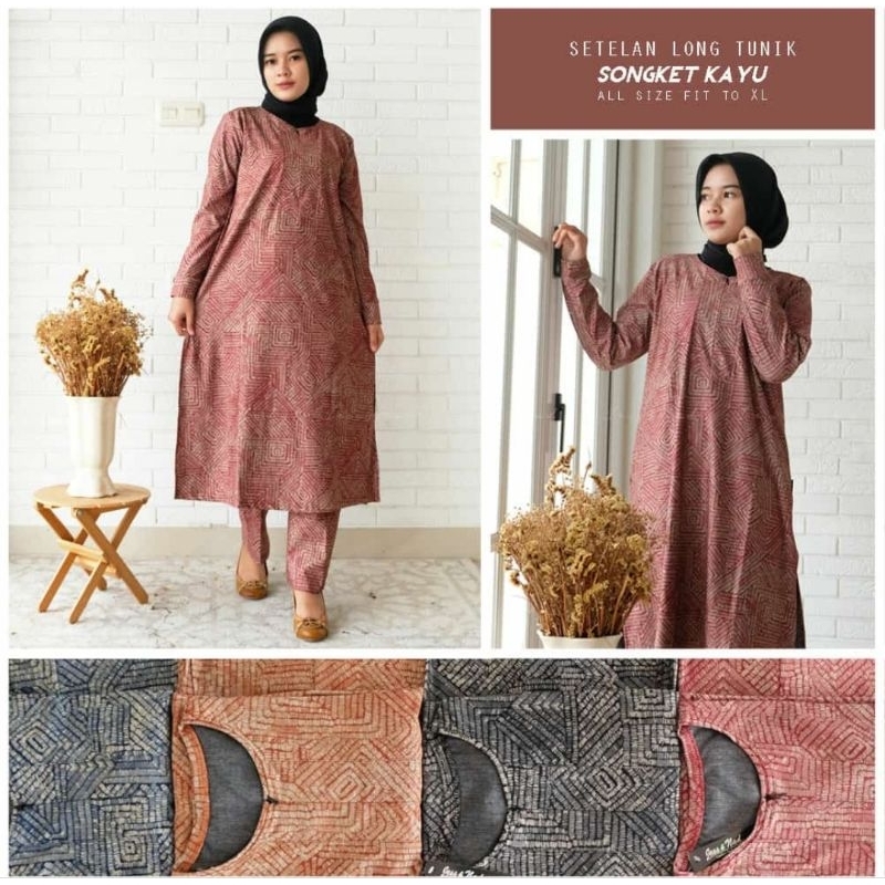 Setelan Celana Long Tunik Motif Etnik Denim Calvin Jeans