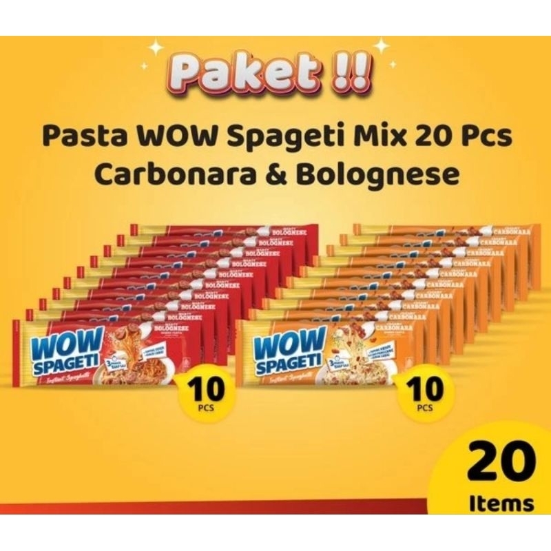 

Pasta Wow Spageti Paket Mix 20 pcs Carbonara & Bolognese