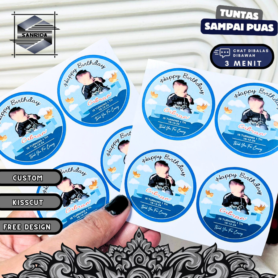 

2-4 Stiker Vinyl Ulang Tahun Anak Anti Air Bulat Label Sticker Undangan Happy Birthday Sanrida