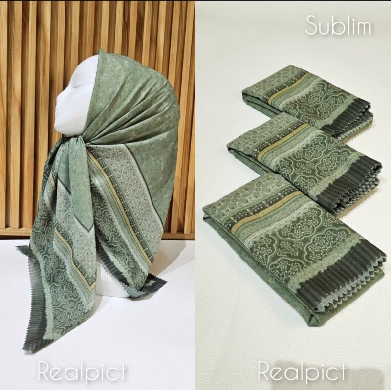 HIJAB SEGI EMPAT VOAL MOTIF GARIS HIJAU LIS ARMY