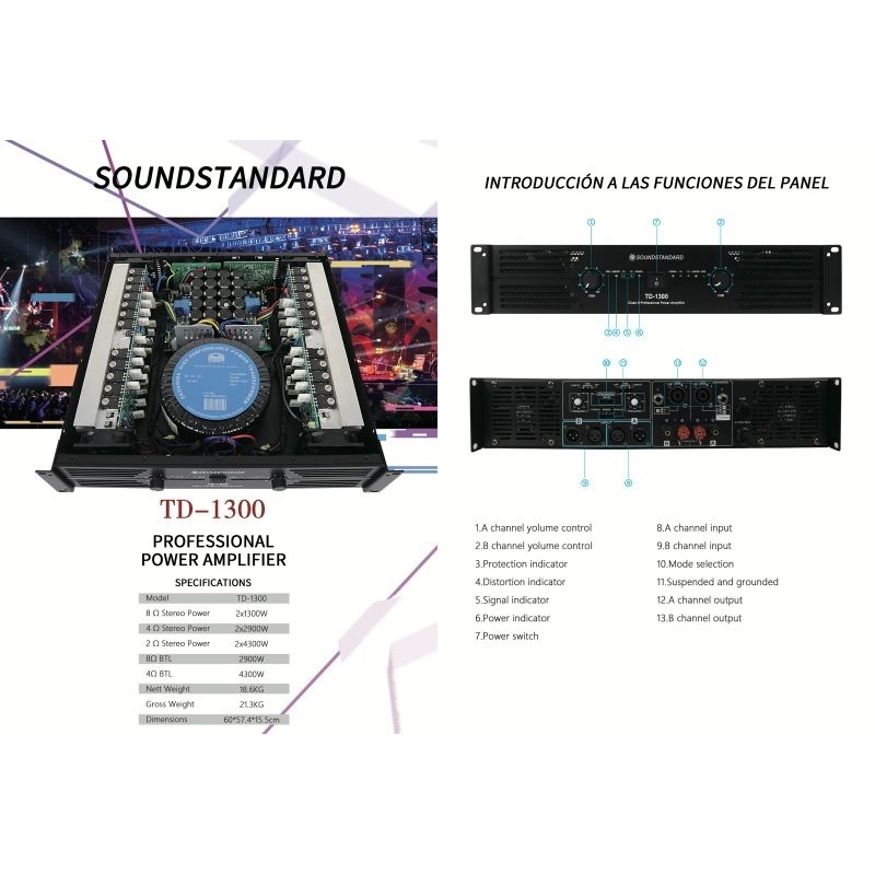 POWER AMPLIFIER SOUNDSTANDARD TD1300 2X1300 WATT TD 1300