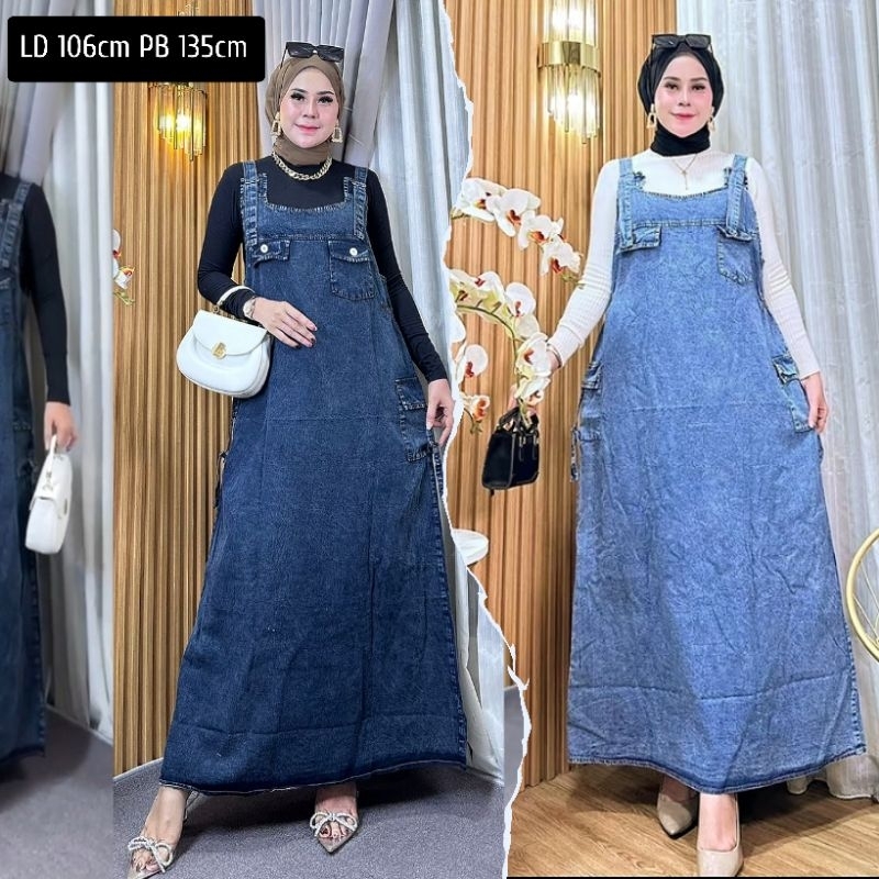 Overall jeans polos standar - Jumbo (NO INNER) / overall gamis Jeans / overoll jeans gamis / Gamis b