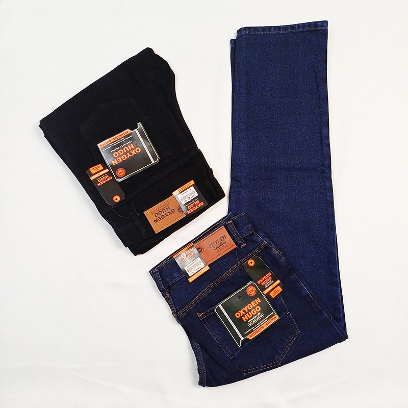 Celana Panjang Standar Pria Dewasa Bahan Jeans Denim Warna Biru - Oxygen Hugo Original