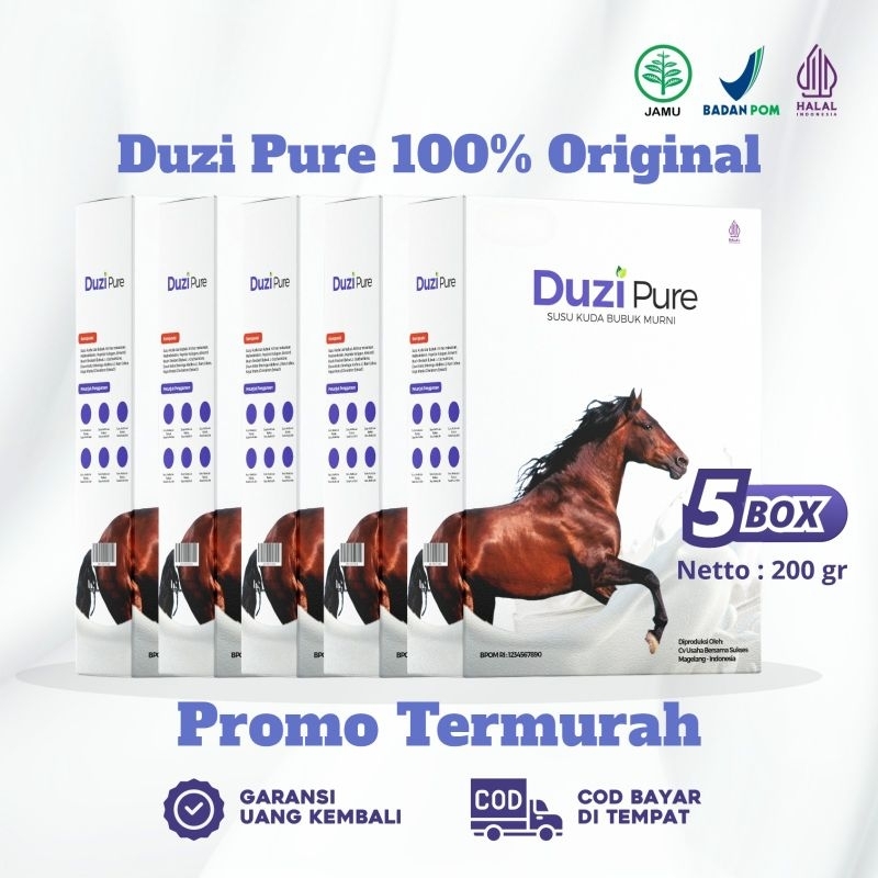 

PAKET 5 Box Duzi Pure 100% Original Susu Kuda Murni Bubuk 200 gram