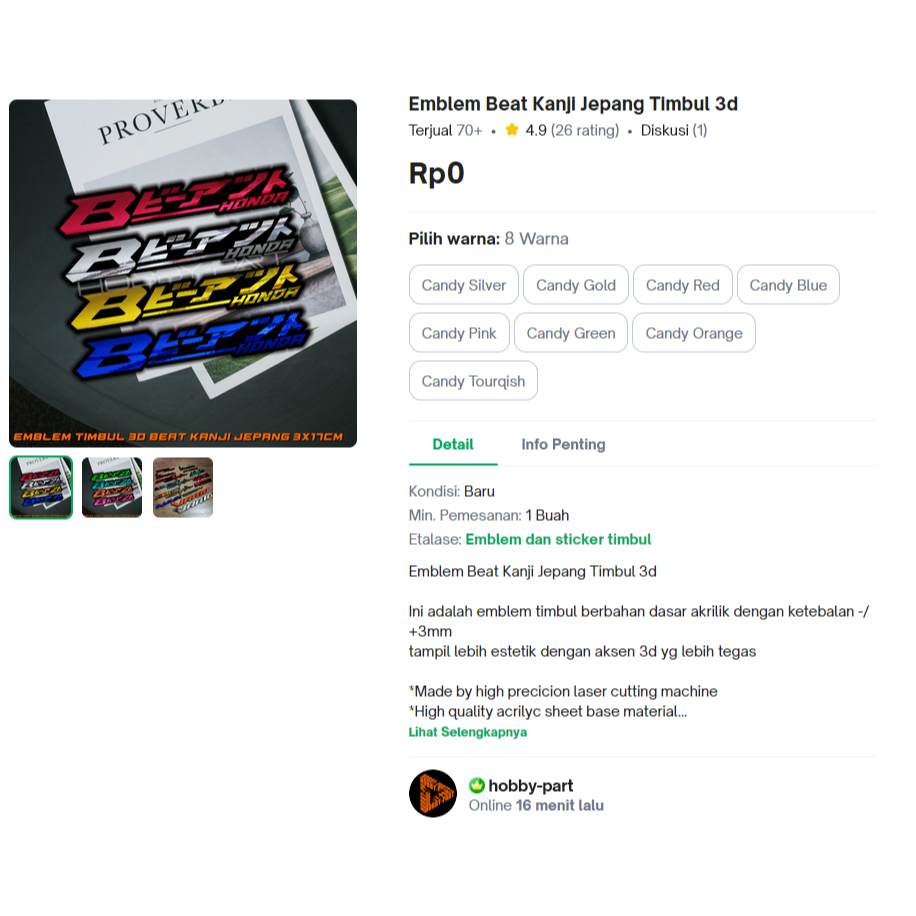 Emblem Beat Kanji Jepang Timbul 3d