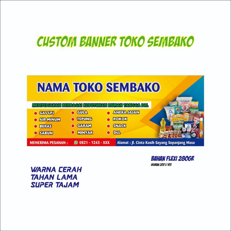 Banner/spanduk warung toko sembako ukuran 150x70cm