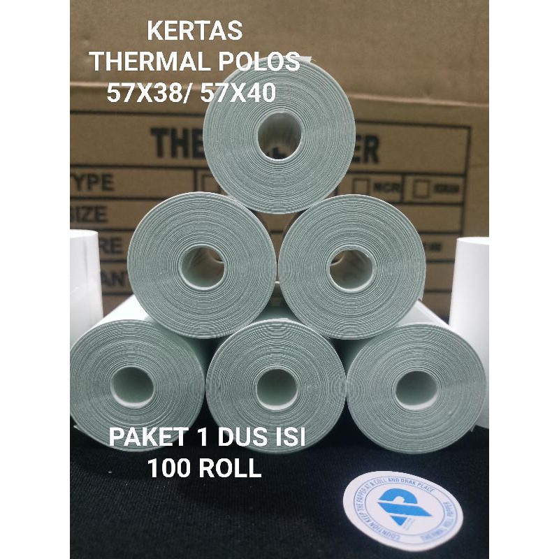 

( 100 ROLL) KERTAS THERMAL POLOS 57X38/57X40. COCOK UNTUK MESIN PRINTER 58