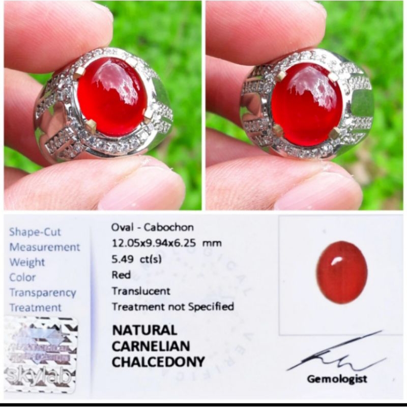 Cincin Batu Akik Red Baron Top Quality Red Carnelian Chalsedony Memo - 5