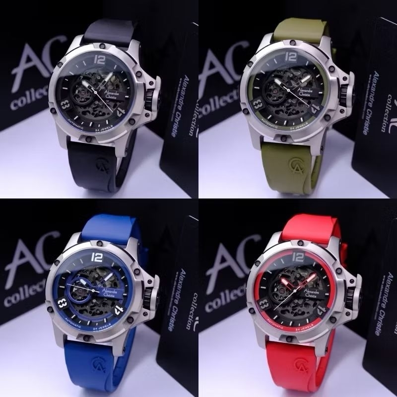 ALEXANDRE CHRISTIE 6295 AC6295 AC 6295 AUTOMATIC TITANIUM RUBBER TERBARU ORIGINAL ARMY BLACK SILVER 