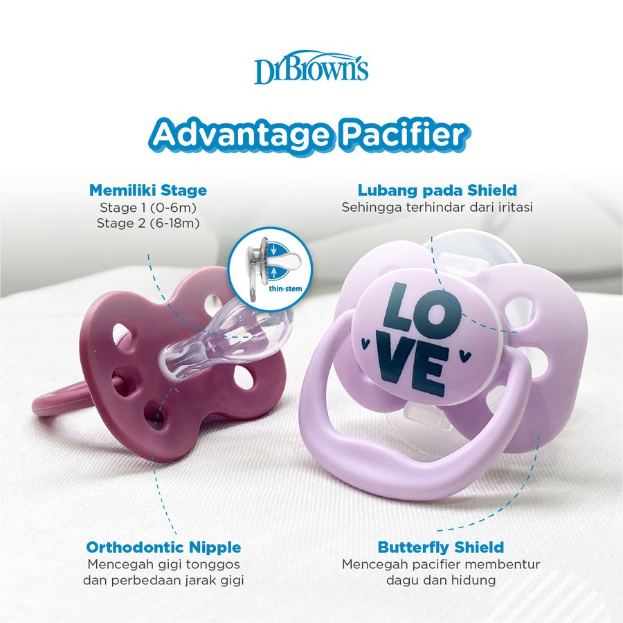 Dr Browns Advantage Pacifier Assorted 0-6m & 6-18m 2pack / Dr Brown Soother Stage 1 & Stage 2 / Empe