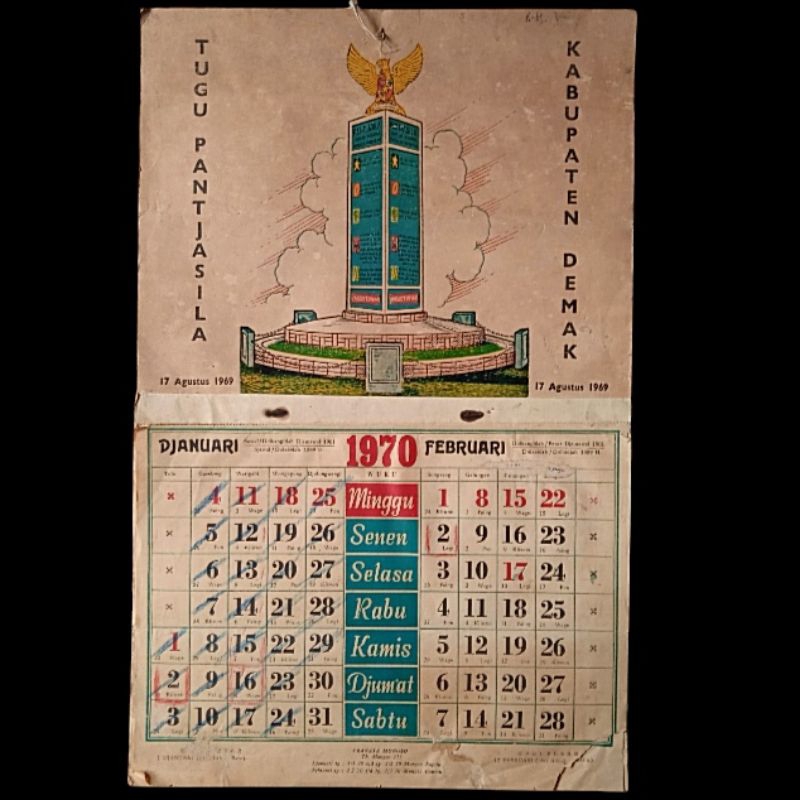 

Antik Kalender Lama 1974 Tugu Pantjasila Kab.Demak Komplit Tua