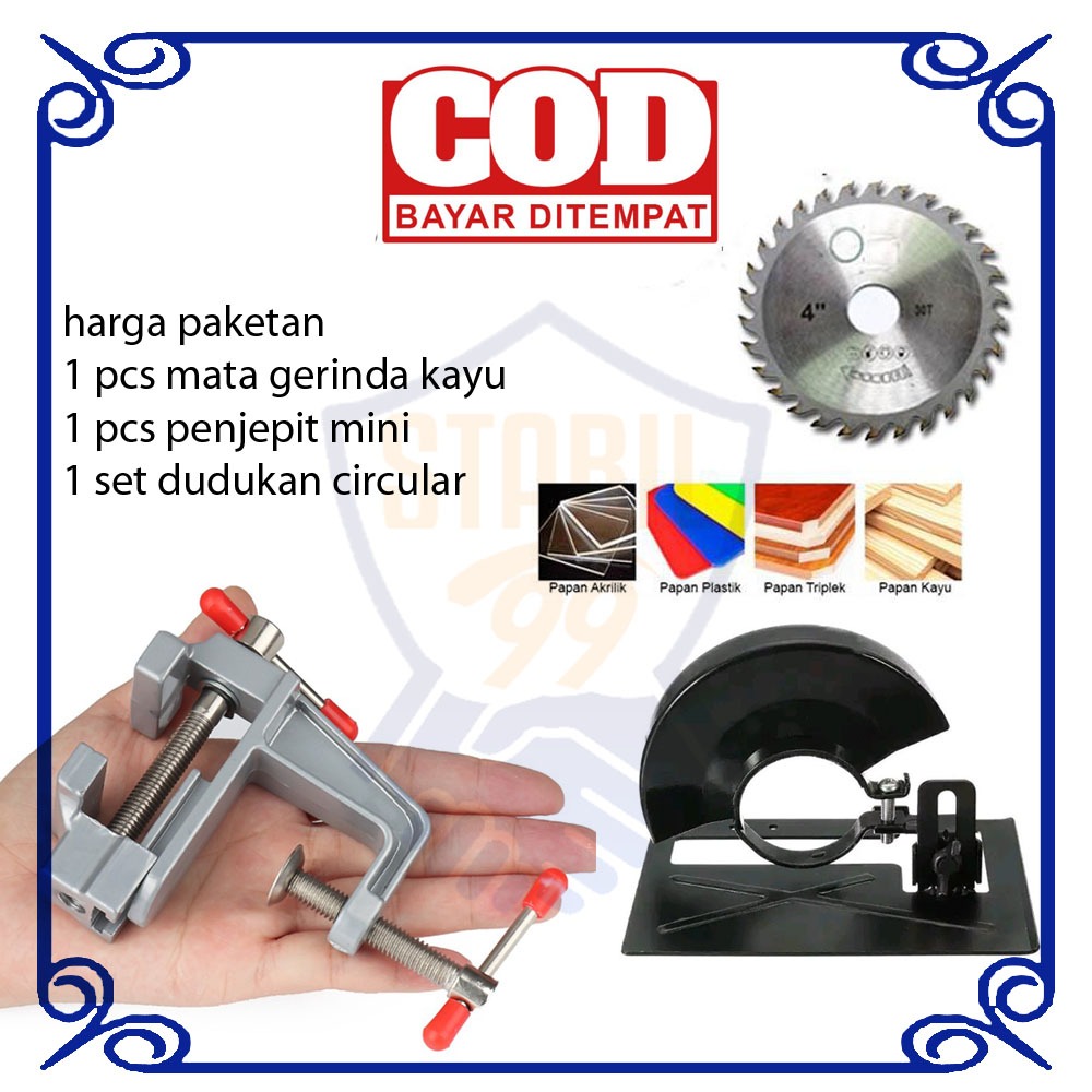 mata gerinda gergaji pemotong kayu multiplek + penjepit mini table + dudukan circular saw