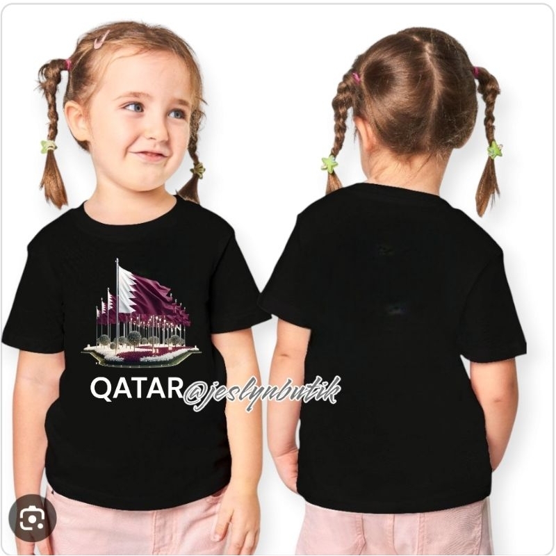 Qatar Kaos Anak Hitam baju anak bisa couple dewasa motif BENDERA BERKIBAR QATAR BAJU OLEH OLEH