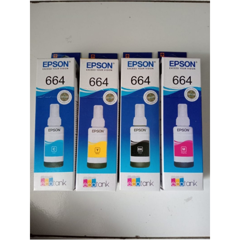 Tinta Epson 664 Original ( 1Set 4pcs) Warna  Bk  Y M C for  Untuk printer Series L100 L110 L120 L200