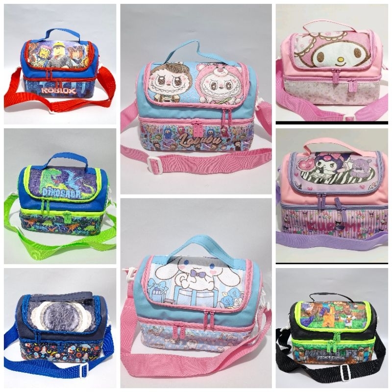 Tas Bekal Anak 2 Susun Medium Karakter Kuromi My Melody Cinnamoroll Labubu Roblox Minecraft Bola Ave