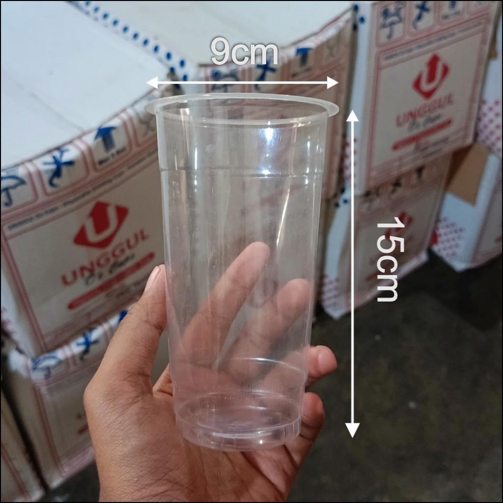 Gelas Plastik Ice Tea/Es Teh Jumbo. Cup Teh Merk Unggul 22 oz, Gelas 22 oz 8 gr 16