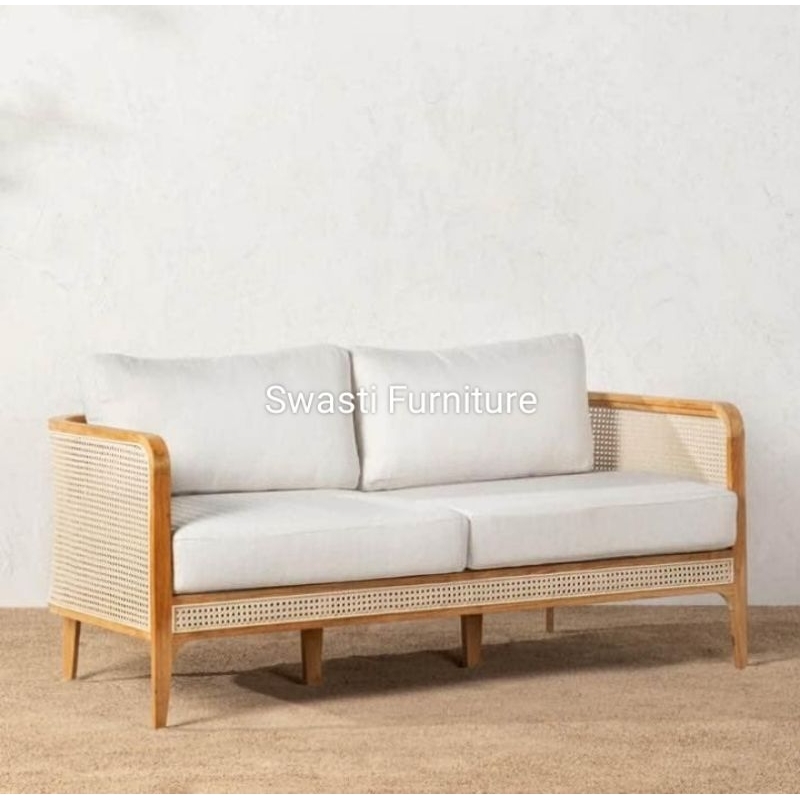 Swasti Furniture - Sofa Anaya Jati Rotan / Sofa Bed Rotan Minimalis / Bangku Klasik Retro Anyaman