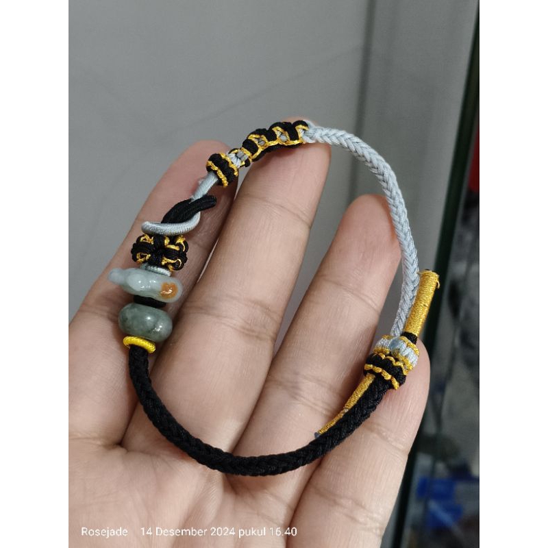 Gelang tali kombinasi Giok Burma bersertifikat