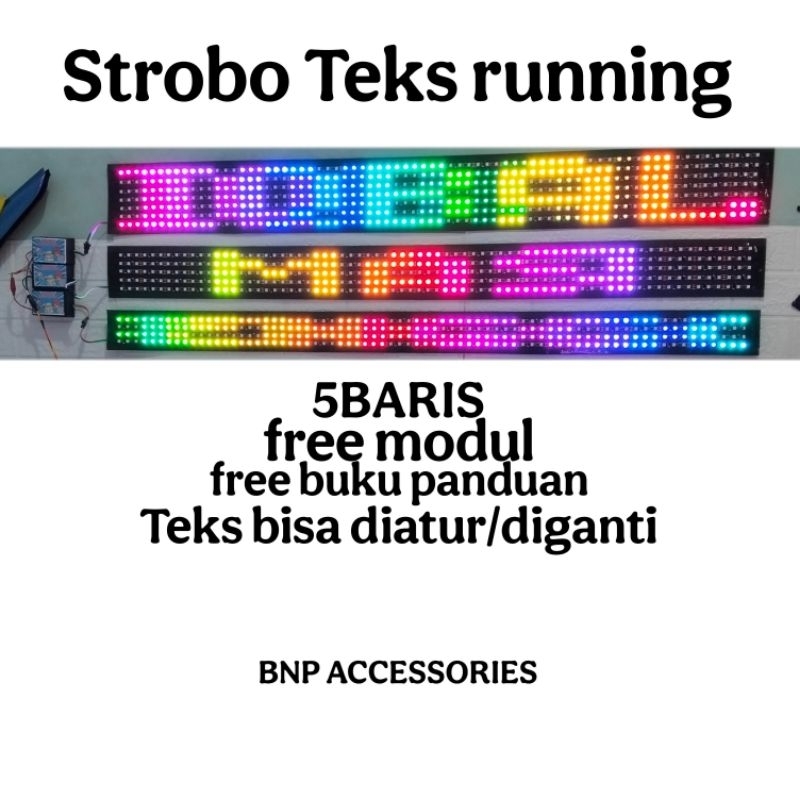 BERGARANSI Strobo Teks 5Baris RGB full animasi Wifi 12v / 24v mobil / truk / bus ukuran 100cm 120cm 