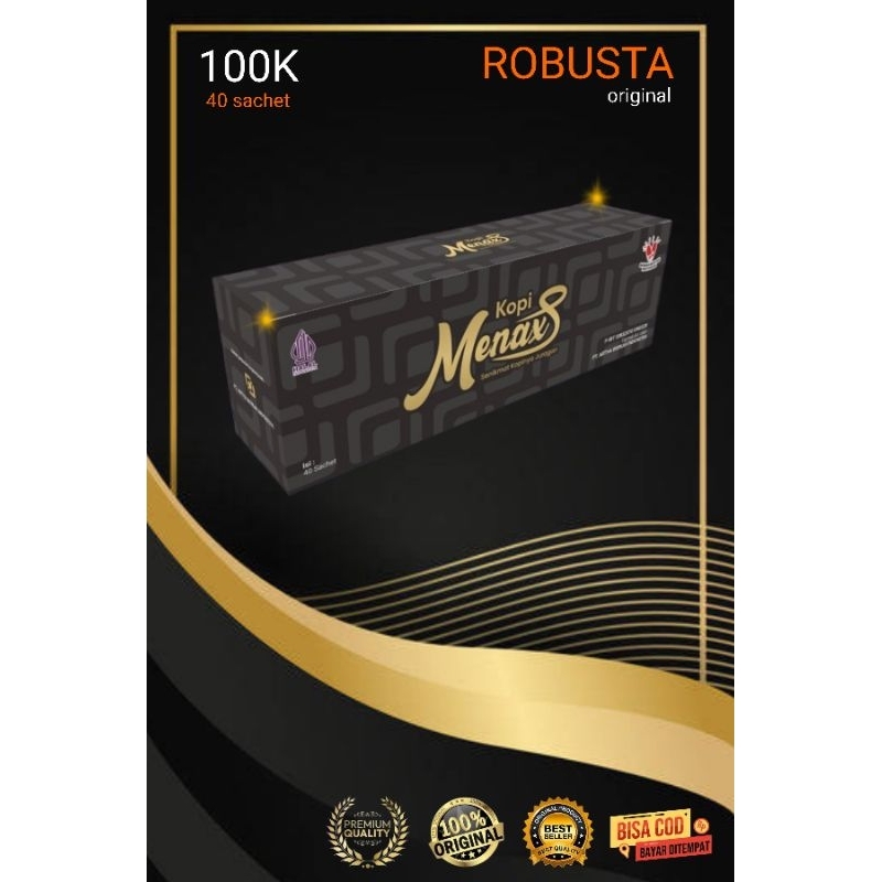 

KOPI MENAXS | KOPI ROBUSTA MURNI 100% TANPA CAMPURAN APAPUN 1 BOX ISI 40 SACHET BIJI KOPI PILIHAN