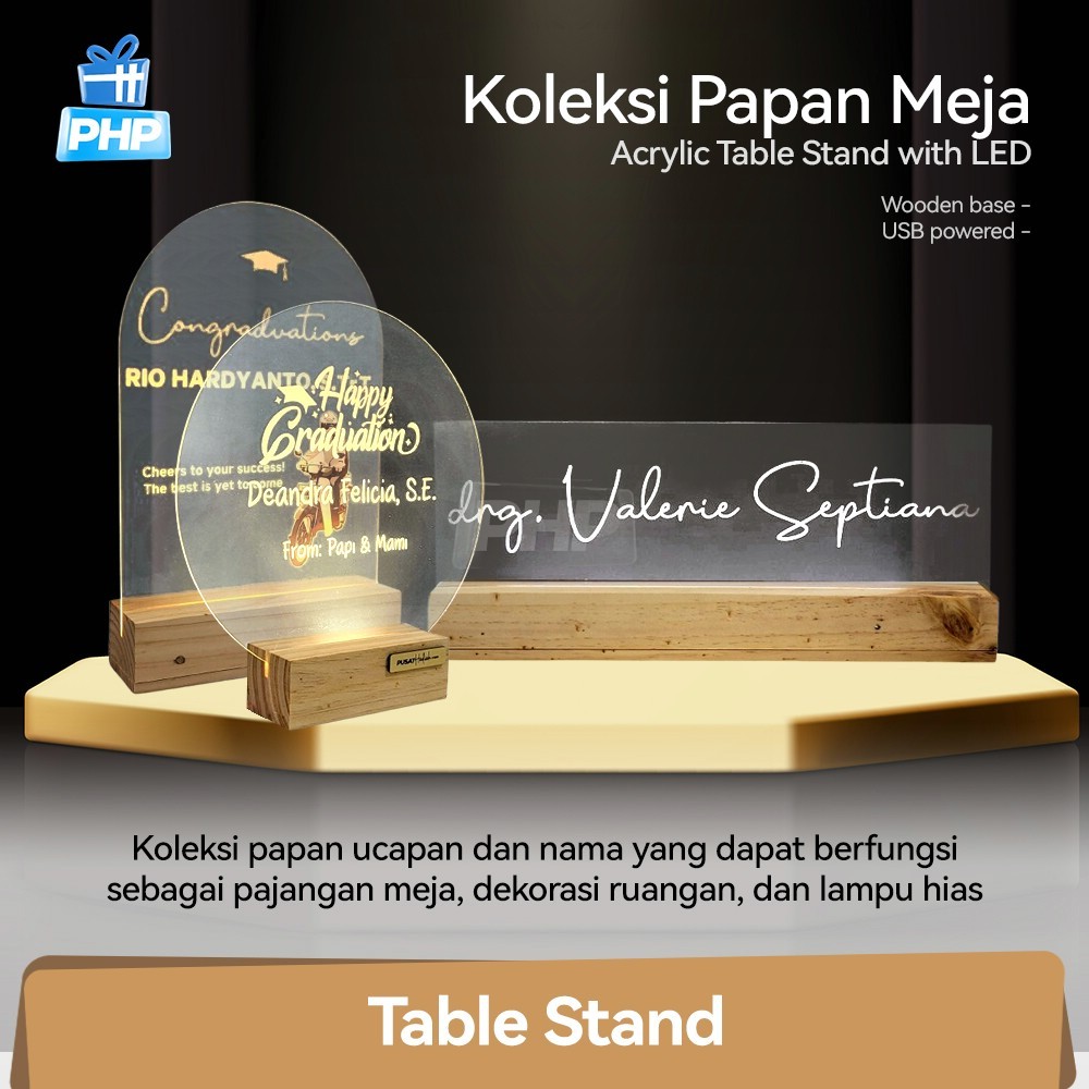 [READY] #PHP Papan Nama & Ucapan Akrilik / Table Stand LED untuk Wisuda, Grand Opening, Ulang Tahun