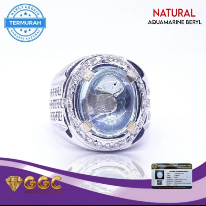 Cincin Permata Aquamarine Beryl Plus Memo