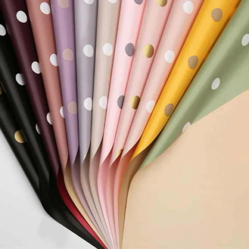 

[5 Lembar] Grosir Flower Wrapping Paper Varian Polkadot Buket Bunga Cellophane Florist Polkadot Kertas Buket