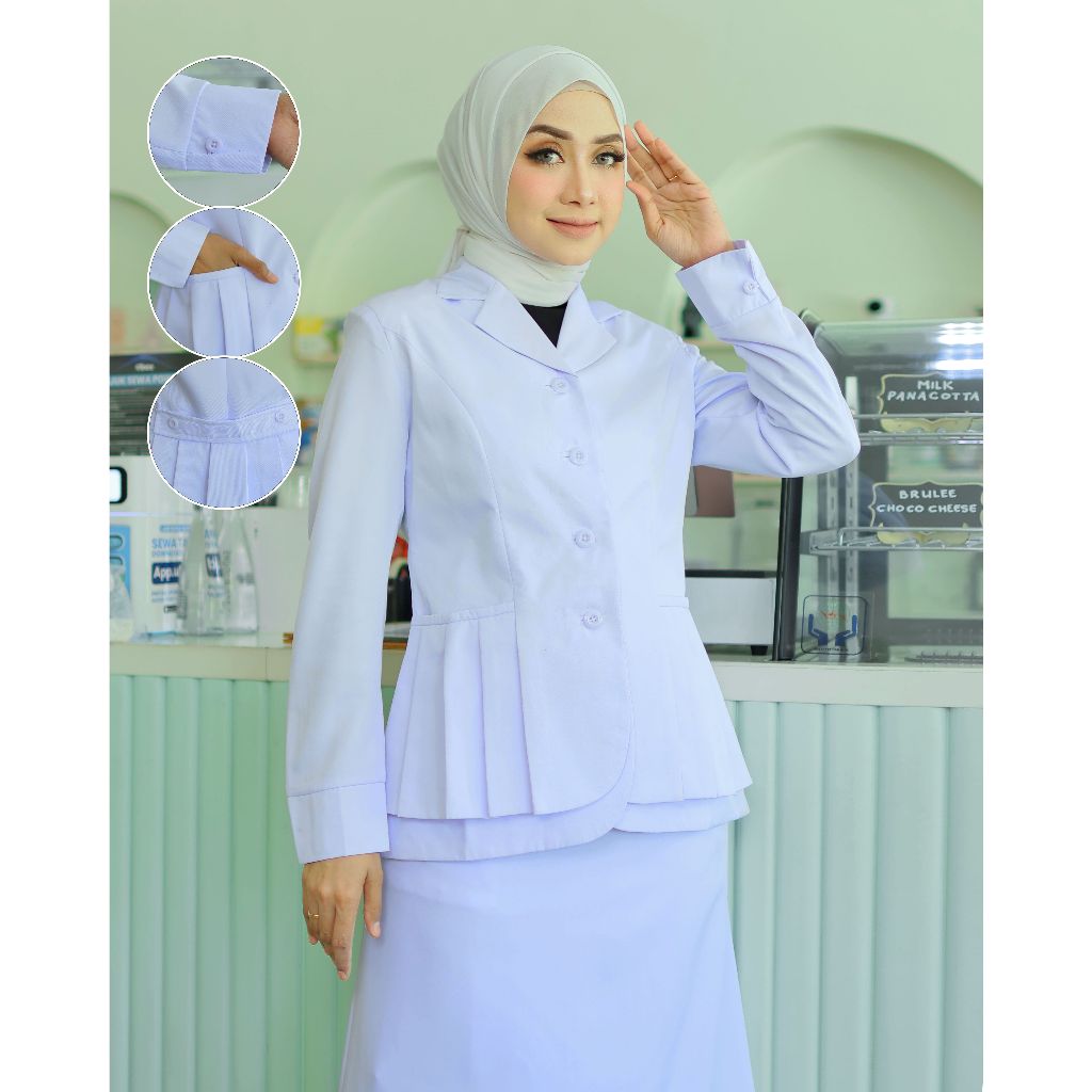 Baju Kerja Dinas Seragam Perawat Putih-Putih Rempel Bawah Wanita Setelan Rok Span/Rok.A/Celana Panja