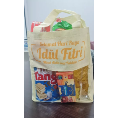 

Tas Lebaran Idul Fitri Bisa Custom Sablon Kombinasi Mika Transparan dan Kain/Goodiebag Hampers Lebaran costume sesuai request/