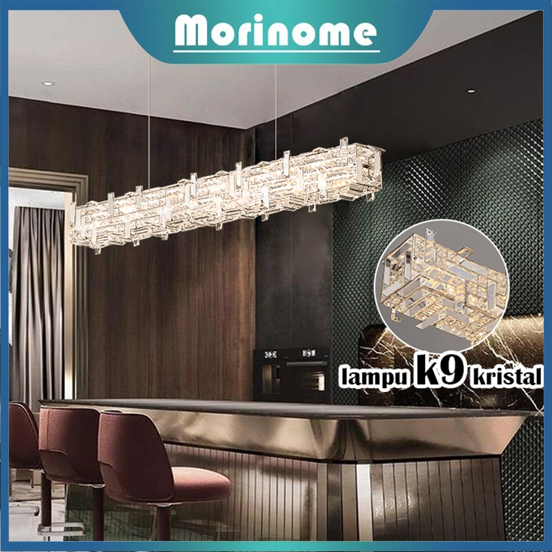 Lampu Hias Gantung Kristal 100cm&3Warna Lampu Gantung Minimalis Restoran Chandelier Meja Makan Ruang